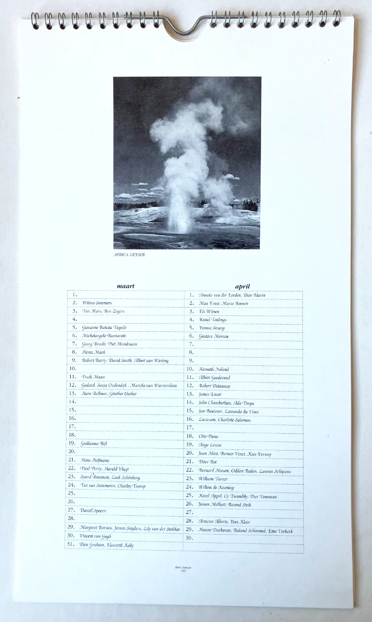 Kalender met de verjaardagen van kunstenaars
